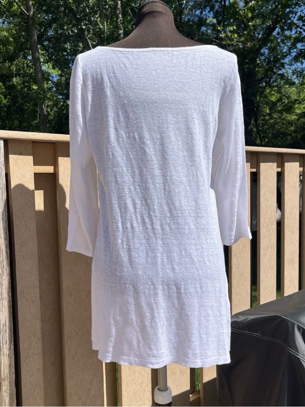Eileen Fisher White Linen Boatneck 3/4 Sleeve Tunic Top S Lagenlook Minimalist - Picture 4 of 5